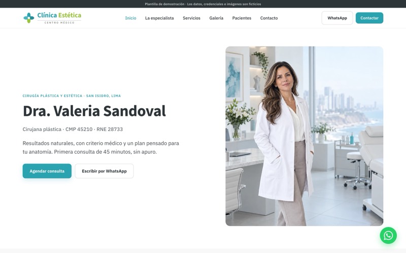 Portada de la demo de Sitio para una consulta de cirugía estética